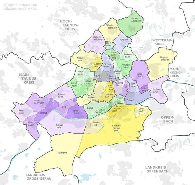 Karte der Frankfurter Stadtteile